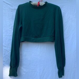 CROP TOP long sleeve, dark green, light weight crop top sweater top
